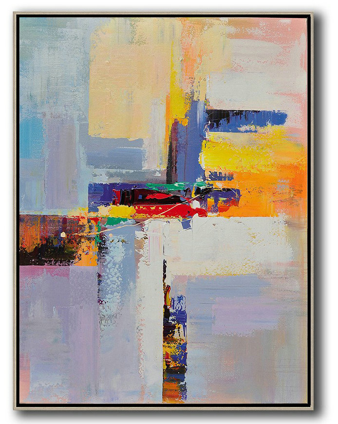 Extra Large Painting,Vertical Palette Knife Contemporary Art,Unique Canvas Art,Yellow,White,Red,Purple.Etc